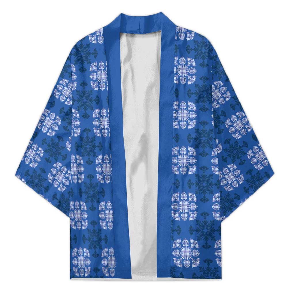 Royal Blue Hawaiian Quilt Kimono Hawaii Pineapple Monstera Palaka Motifs LT14 Unisex Royal Blue - Polynesian Pride