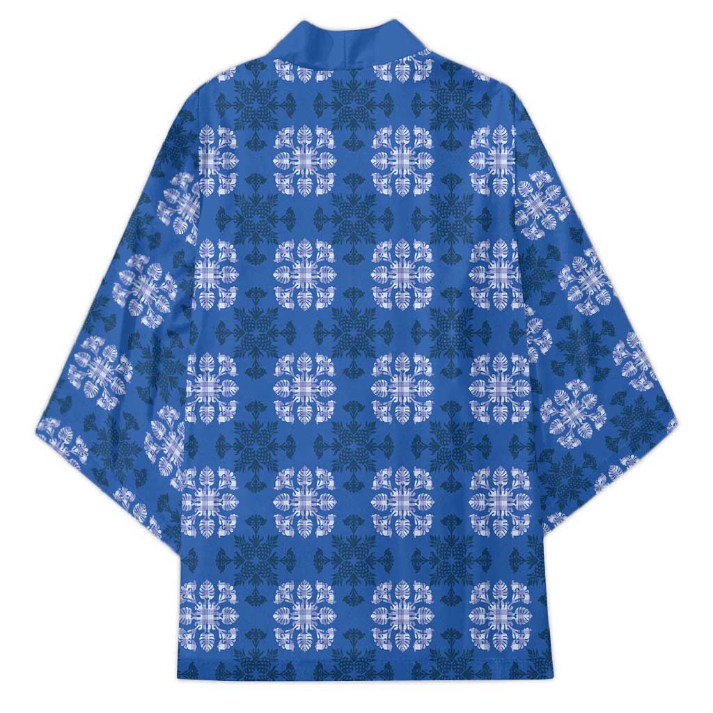Royal Blue Hawaiian Quilt Kimono Hawaii Pineapple Monstera Palaka Motifs LT14 - Polynesian Pride