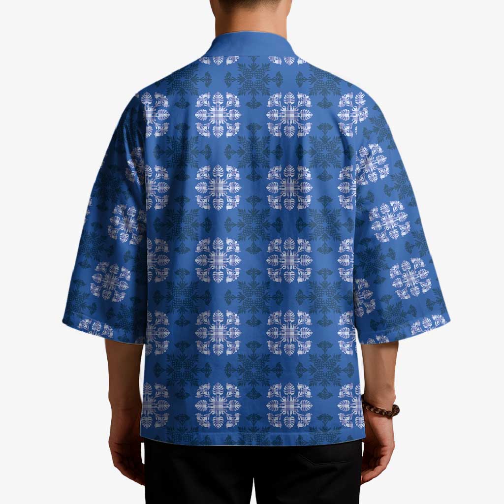 Royal Blue Hawaiian Quilt Kimono Hawaii Pineapple Monstera Palaka Motifs LT14 - Polynesian Pride