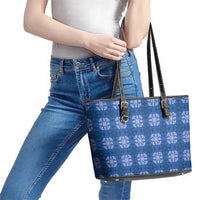 Royal Blue Hawaiian Quilt Leather Tote Bag Hawaii Pineapple Monstera Palaka Motifs LT14 - Polynesian Pride