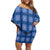 Royal Blue Hawaiian Quilt Off Shoulder Short Dress Hawaii Pineapple Monstera Palaka Motifs - Polynesian Pride