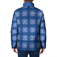 Royal Blue Hawaiian Quilt Padded Jacket Hawaii Pineapple Monstera Palaka Motifs - Polynesian Pride