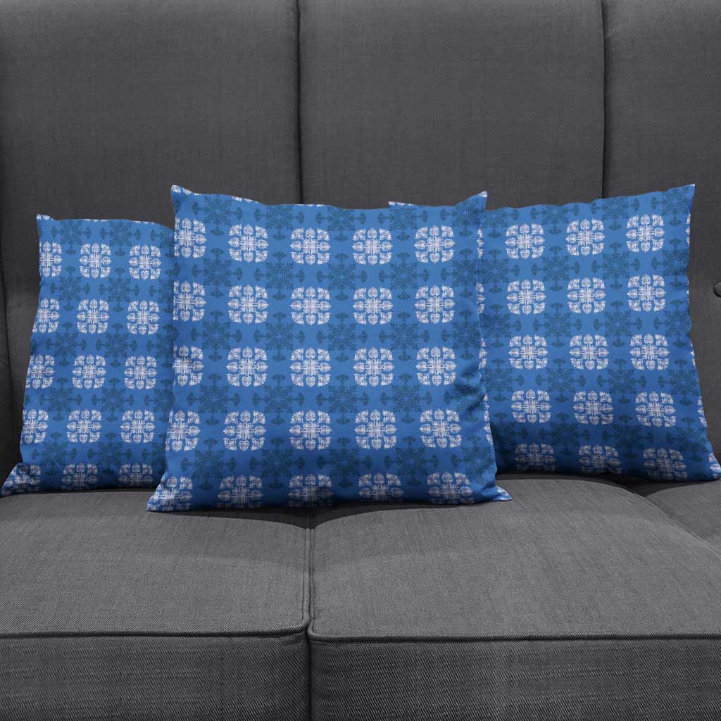 Royal Blue Hawaiian Quilt Pillow Cover Hawaii Pineapple Monstera Palaka Motifs LT14 - Polynesian Pride