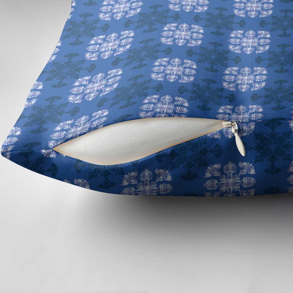 Royal Blue Hawaiian Quilt Pillow Cover Hawaii Pineapple Monstera Palaka Motifs LT14 - Polynesian Pride