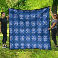 Royal Blue Hawaiian Quilt Quilt Hawaii Pineapple Monstera Palaka Motifs - Polynesian Pride