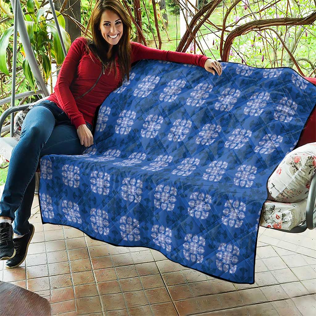 Royal Blue Hawaiian Quilt Quilt Hawaii Pineapple Monstera Palaka Motifs - Polynesian Pride