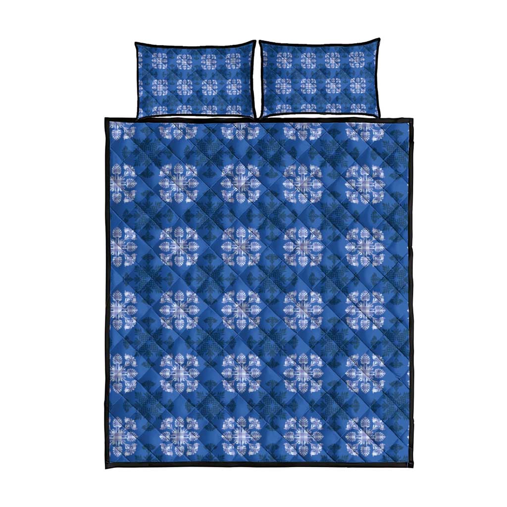 Royal Blue Hawaiian Quilt Quilt Bed Set Hawaii Pineapple Monstera Palaka Motifs - Polynesian Pride