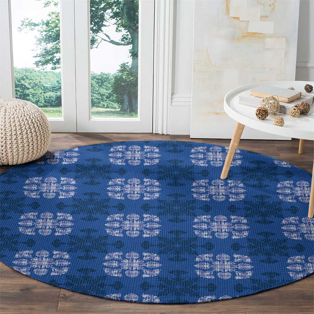 Royal Blue Hawaiian Quilt Round Carpet Hawaii Pineapple Monstera Palaka Motifs LT14 - Polynesian Pride