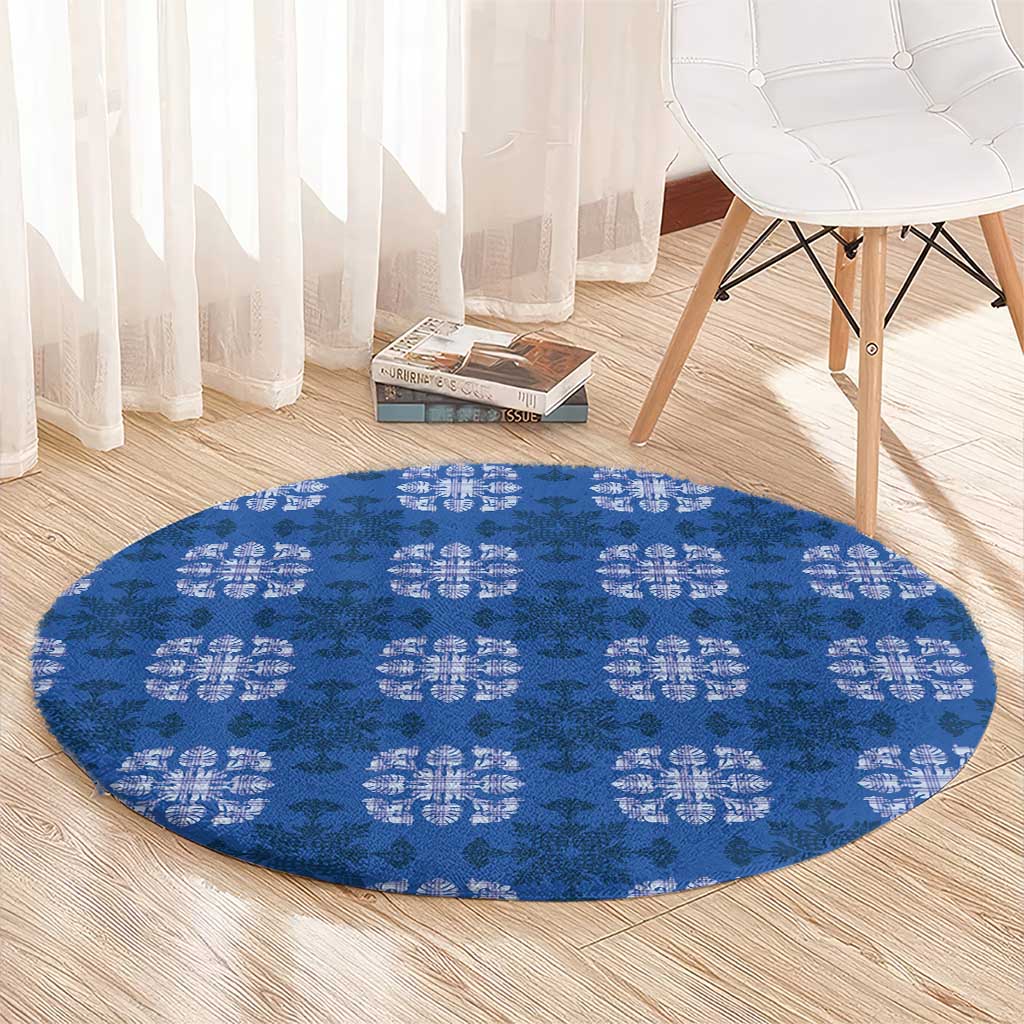 Royal Blue Hawaiian Quilt Round Carpet Hawaii Pineapple Monstera Palaka Motifs LT14 - Polynesian Pride