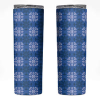 Royal Blue Hawaiian Quilt Skinny Tumbler Hawaii Pineapple Monstera Palaka Motifs - Polynesian Pride