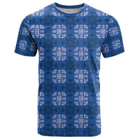 Royal Blue Hawaiian Quilt T Shirt Hawaii Pineapple Monstera Palaka Motifs - Polynesian Pride