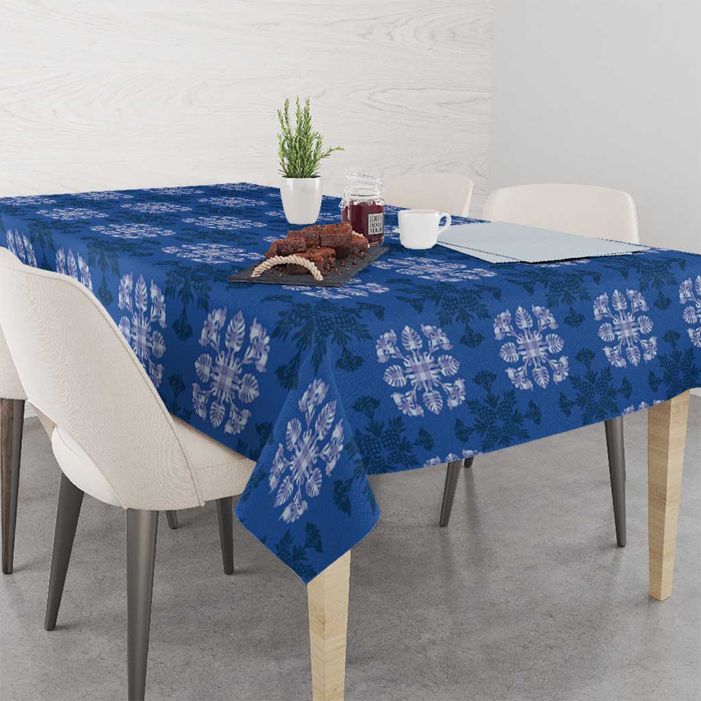 Royal Blue Hawaiian Quilt Tablecloth Hawaii Pineapple Monstera Palaka Motifs LT14 - Polynesian Pride