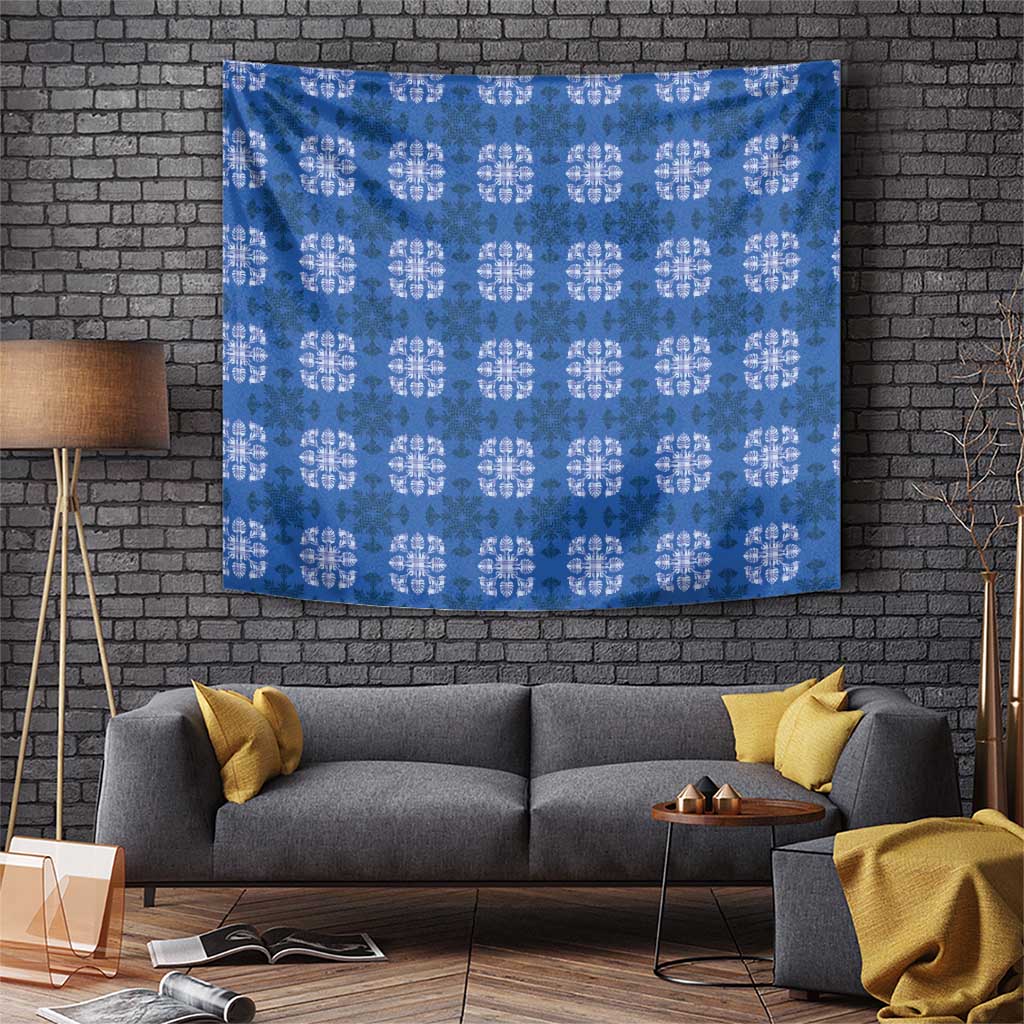 Royal Blue Hawaiian Quilt Tapestry Hawaii Pineapple Monstera Palaka Motifs LT14 Royal Blue - Polynesian Pride