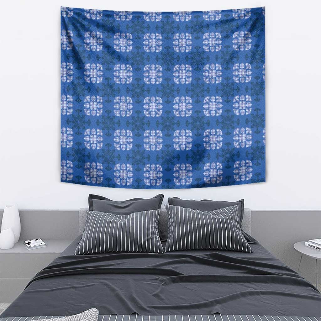 Royal Blue Hawaiian Quilt Tapestry Hawaii Pineapple Monstera Palaka Motifs LT14 - Polynesian Pride