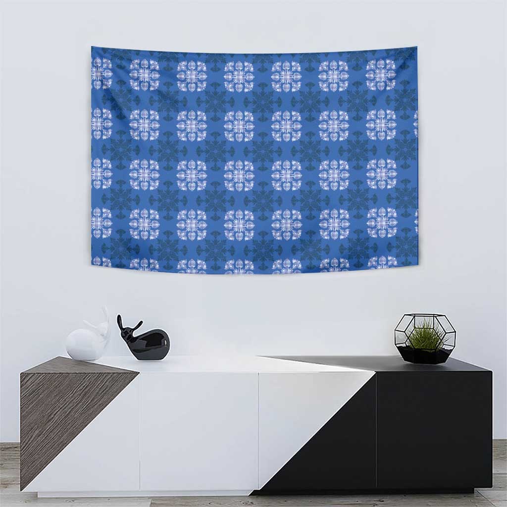 Royal Blue Hawaiian Quilt Tapestry Hawaii Pineapple Monstera Palaka Motifs LT14 - Polynesian Pride