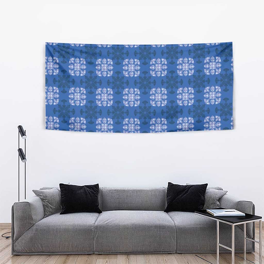 Royal Blue Hawaiian Quilt Tapestry Hawaii Pineapple Monstera Palaka Motifs LT14 - Polynesian Pride
