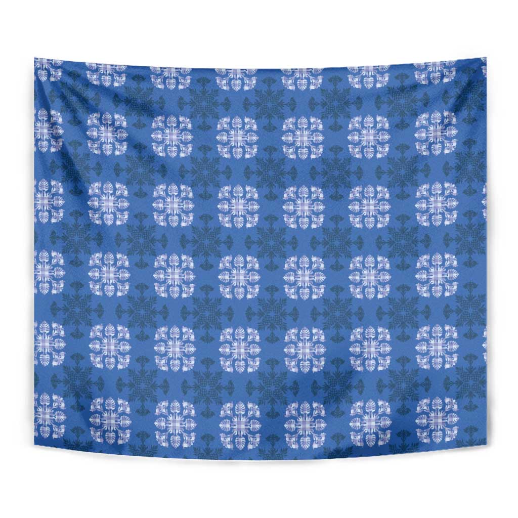 Royal Blue Hawaiian Quilt Tapestry Hawaii Pineapple Monstera Palaka Motifs LT14 - Polynesian Pride