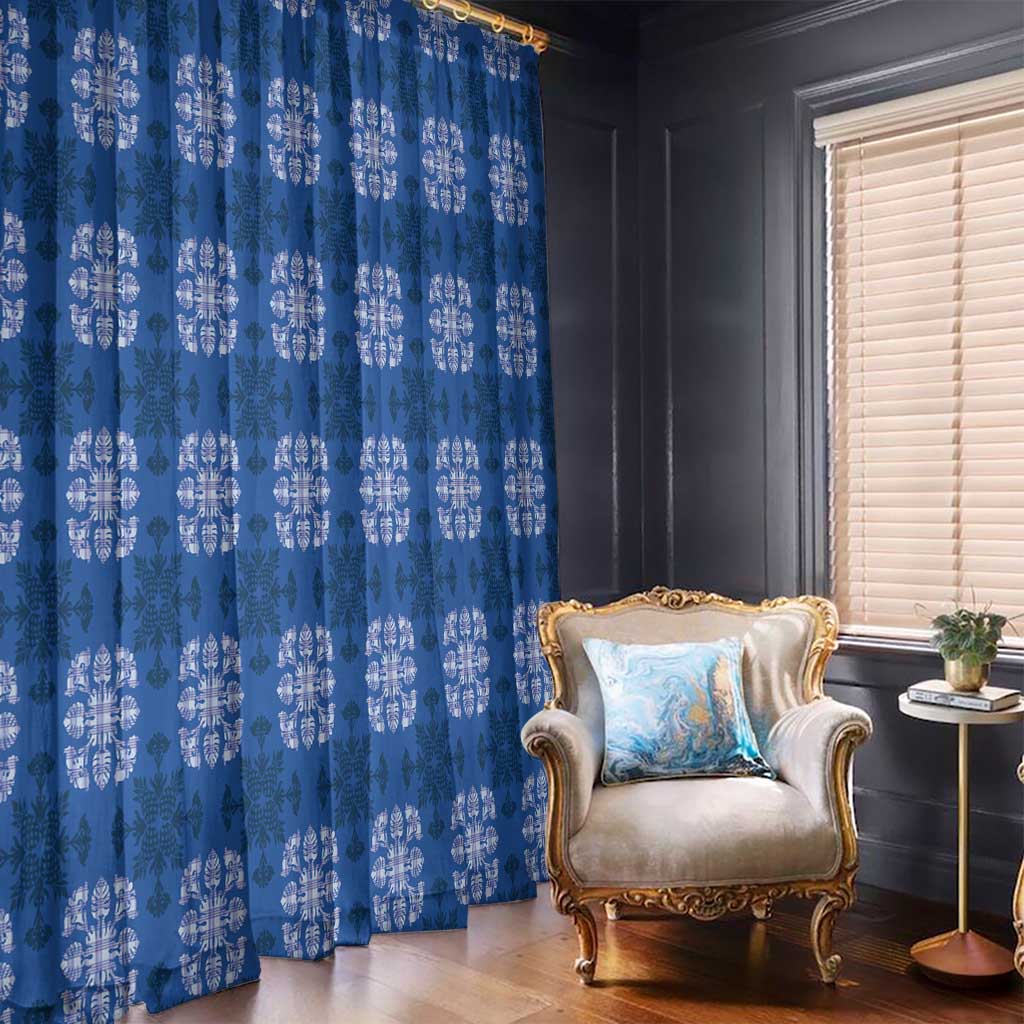 Royal Blue Hawaiian Quilt Window Curtain Hawaii Pineapple Monstera Palaka Motifs LT14 - Polynesian Pride