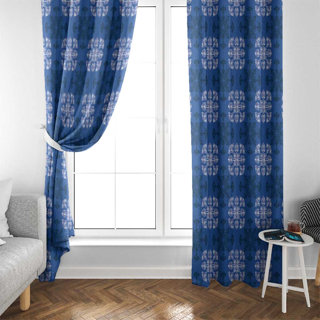 Royal Blue Hawaiian Quilt Window Curtain Hawaii Pineapple Monstera Palaka Motifs LT14 - Polynesian Pride