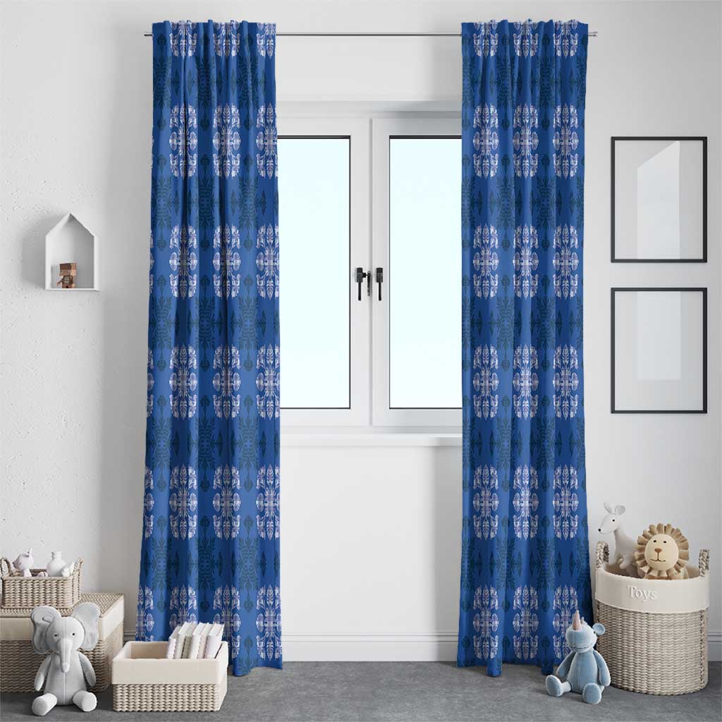 Royal Blue Hawaiian Quilt Window Curtain Hawaii Pineapple Monstera Palaka Motifs LT14 - Polynesian Pride