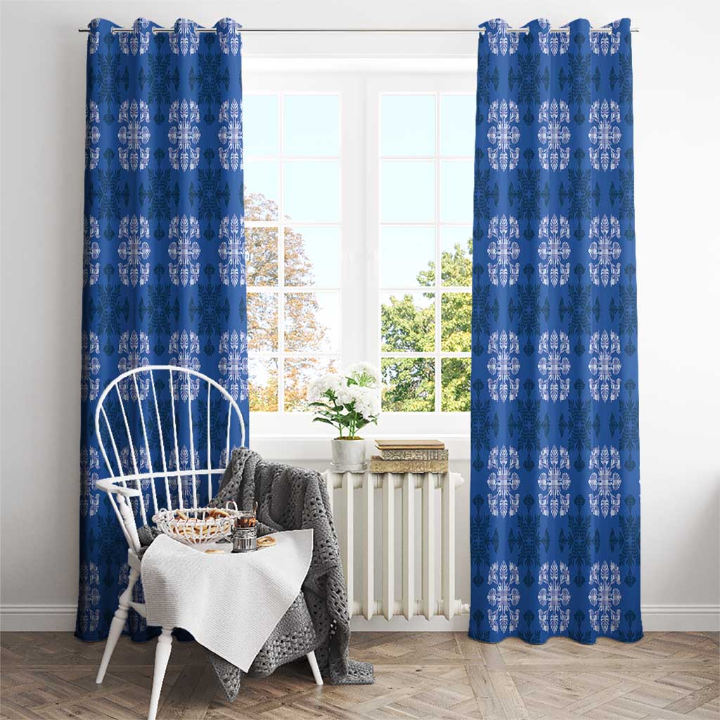 Royal Blue Hawaiian Quilt Window Curtain Hawaii Pineapple Monstera Palaka Motifs LT14 - Polynesian Pride