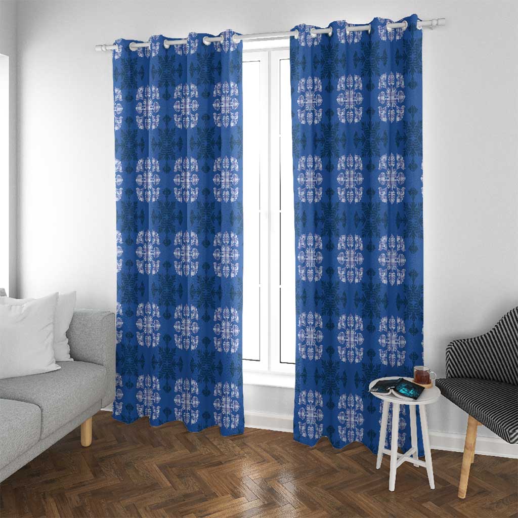 Royal Blue Hawaiian Quilt Window Curtain Hawaii Pineapple Monstera Palaka Motifs LT14 With Grommets Royal Blue - Polynesian Pride