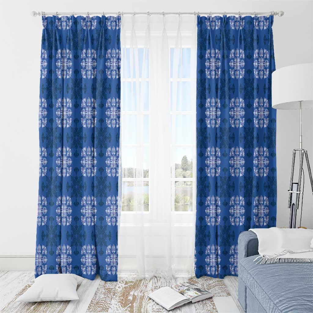 Royal Blue Hawaiian Quilt Window Curtain Hawaii Pineapple Monstera Palaka Motifs LT14 - Polynesian Pride