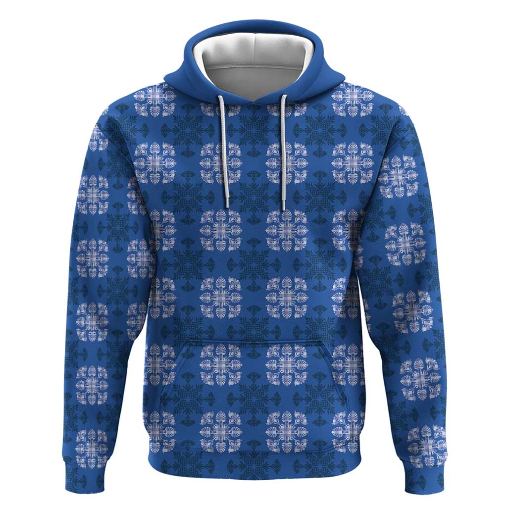 Royal Blue Hawaiian Quilt Zip Hoodie Hawaii Pineapple Monstera Palaka Motifs LT14 Pullover Hoodie Royal Blue - Polynesian Pride