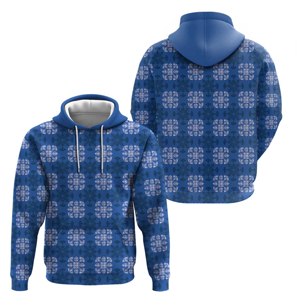 Royal Blue Hawaiian Quilt Zip Hoodie Hawaii Pineapple Monstera Palaka Motifs LT14 - Polynesian Pride