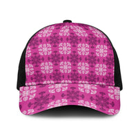 Pink Hawaiian Quilt Baseball Net Cap Hawaii Pineapple Monstera Palaka Motifs - Polynesian Pride