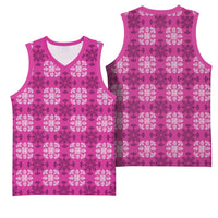 Pink Hawaiian Quilt Basketball Jersey Hawaii Pineapple Monstera Palaka Motifs LT14 - Polynesian Pride