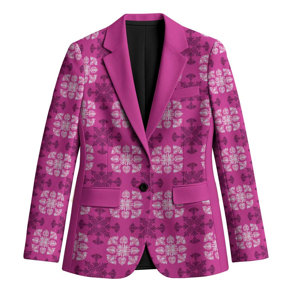 Pink Hawaiian Quilt Blazer Hawaii Pineapple Monstera Palaka Motifs LT14 Unisex Pink - Polynesian Pride