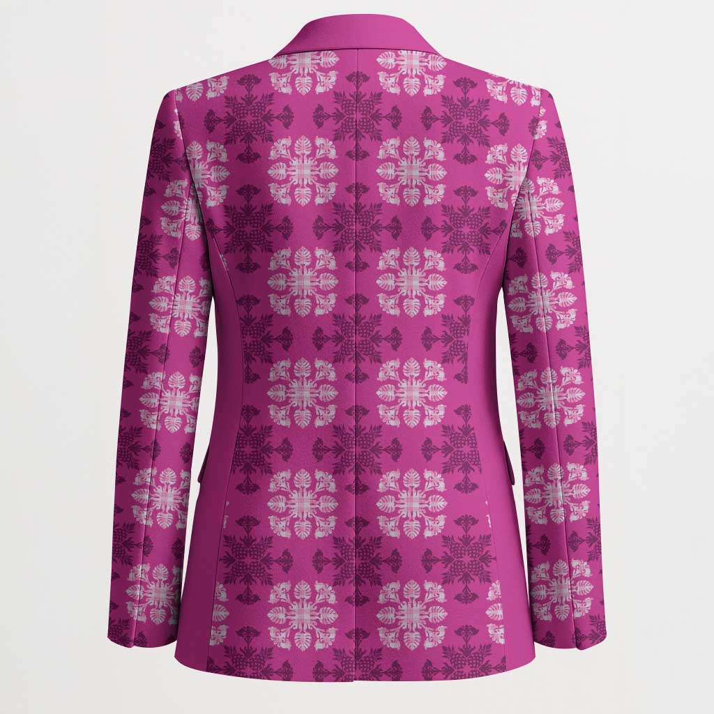 Pink Hawaiian Quilt Blazer Hawaii Pineapple Monstera Palaka Motifs LT14 - Polynesian Pride