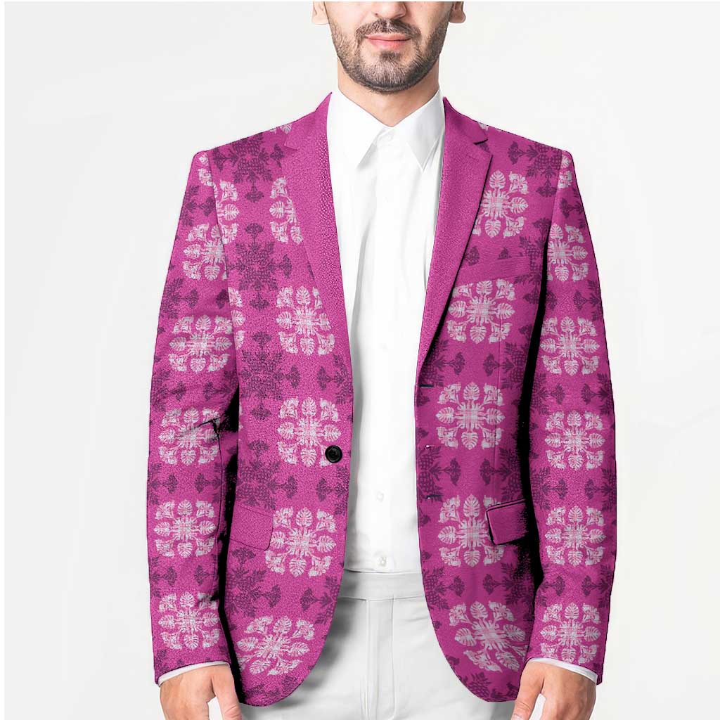 Pink Hawaiian Quilt Blazer Hawaii Pineapple Monstera Palaka Motifs LT14 - Polynesian Pride