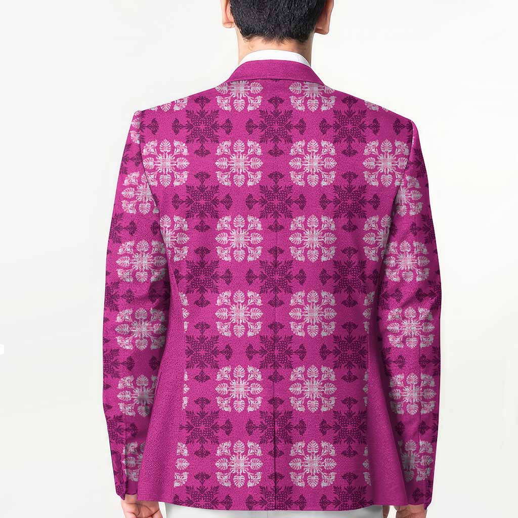 Pink Hawaiian Quilt Blazer Hawaii Pineapple Monstera Palaka Motifs LT14 - Polynesian Pride