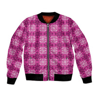 Pink Hawaiian Quilt Bomber Jacket Hawaii Pineapple Monstera Palaka Motifs LT14 Unisex Pink - Polynesian Pride