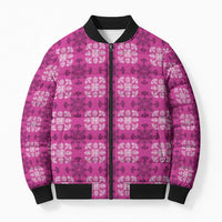 Pink Hawaiian Quilt Bomber Puffer Jacket Hawaii Pineapple Monstera Palaka Motifs LT14 Unisex Pink - Polynesian Pride