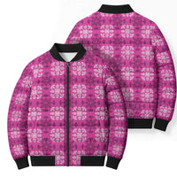 Pink Hawaiian Quilt Bomber Puffer Jacket Hawaii Pineapple Monstera Palaka Motifs LT14 - Polynesian Pride