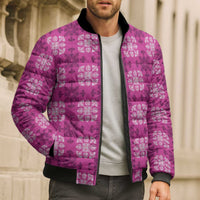 Pink Hawaiian Quilt Bomber Puffer Jacket Hawaii Pineapple Monstera Palaka Motifs LT14 - Polynesian Pride