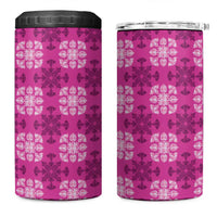 Pink Hawaiian Quilt 4 in 1 Can Cooler Tumbler Hawaii Pineapple Monstera Palaka Motifs - Polynesian Pride