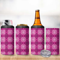 Pink Hawaiian Quilt 4 in 1 Can Cooler Tumbler Hawaii Pineapple Monstera Palaka Motifs - Polynesian Pride