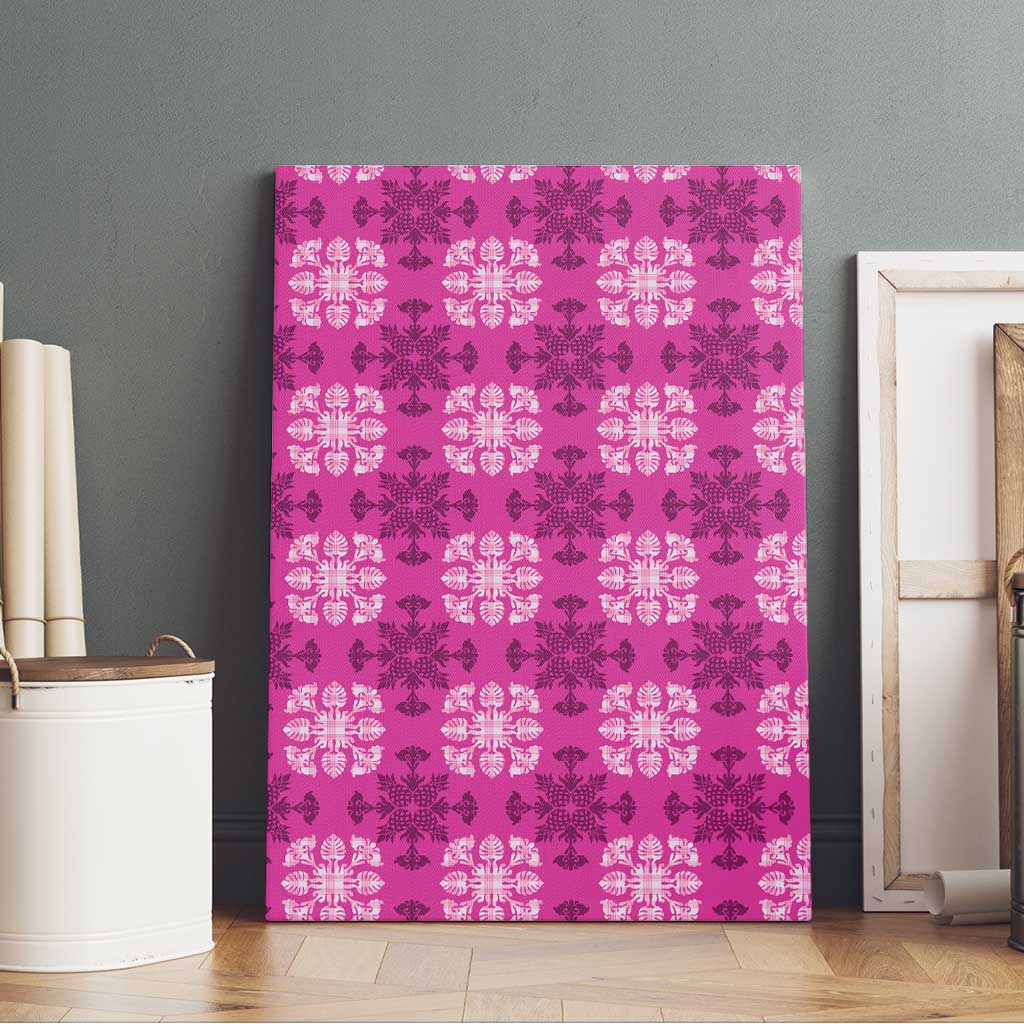 Pink Hawaiian Quilt Canvas Wall Art Hawaii Pineapple Monstera Palaka Motifs LT14 - Polynesian Pride