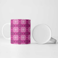 Pink Hawaiian Quilt Ceramic Mug Hawaii Pineapple Monstera Palaka Motifs - Polynesian Pride