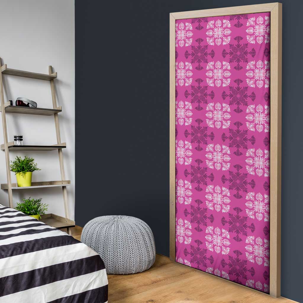 Pink Hawaiian Quilt Door Cover Hawaii Pineapple Monstera Palaka Motifs - Polynesian Pride