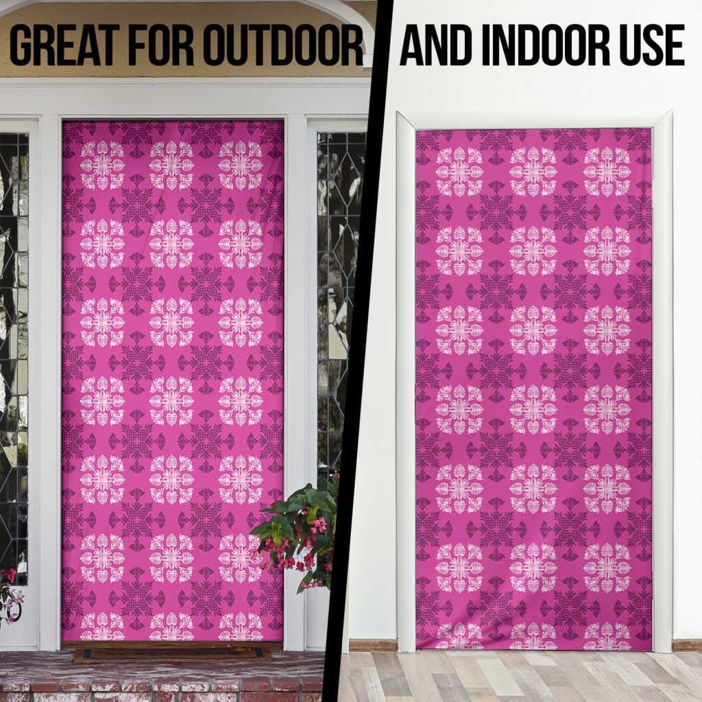 Pink Hawaiian Quilt Door Cover Hawaii Pineapple Monstera Palaka Motifs - Polynesian Pride