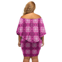 Pink Hawaiian Quilt Family Matching Off Shoulder Short Dress and Hawaiian Shirt Hawaii Pineapple Monstera Palaka Motifs LT14 - Polynesian Pride