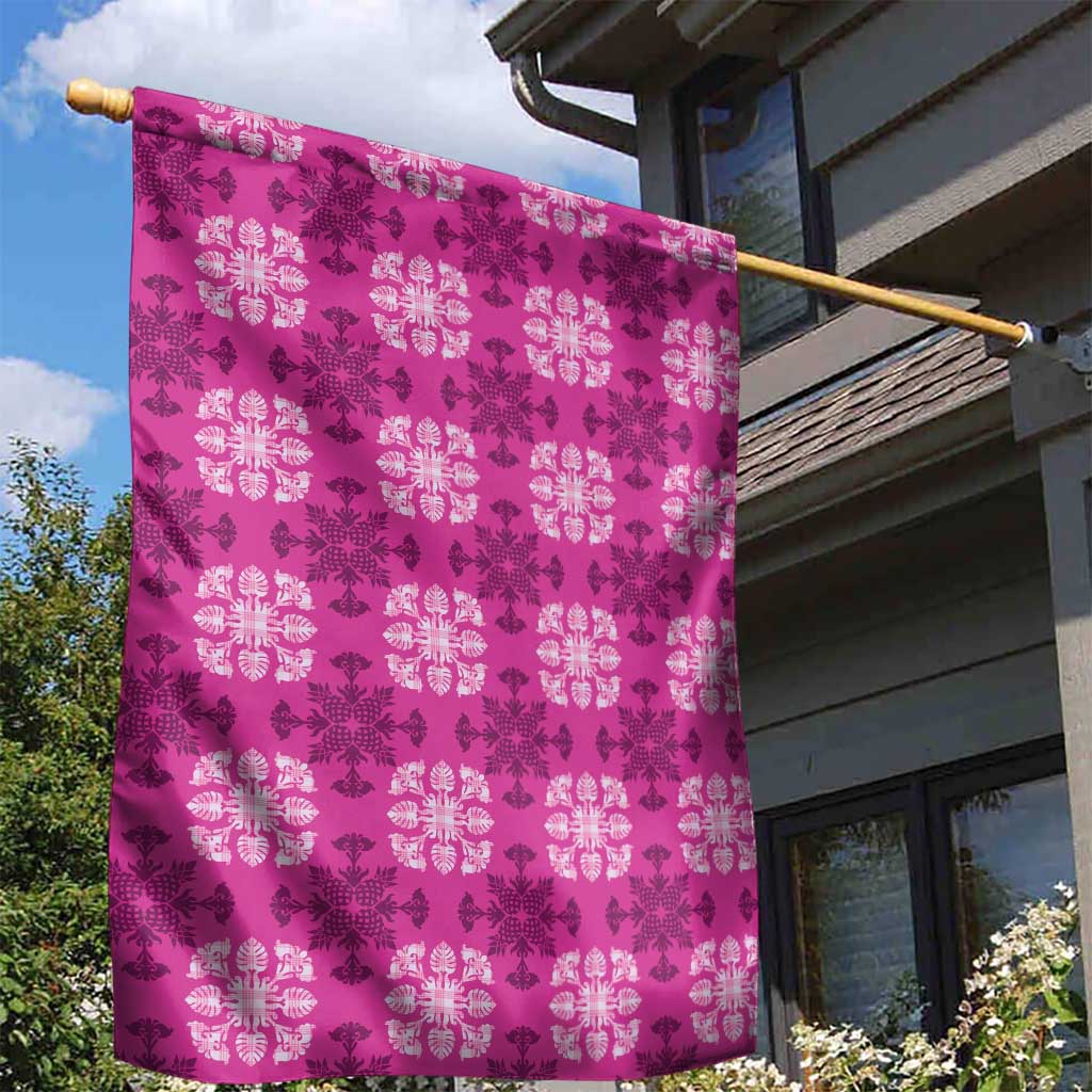 Pink Hawaiian Quilt Garden Flag Hawaii Pineapple Monstera Palaka Motifs LT14 - Polynesian Pride