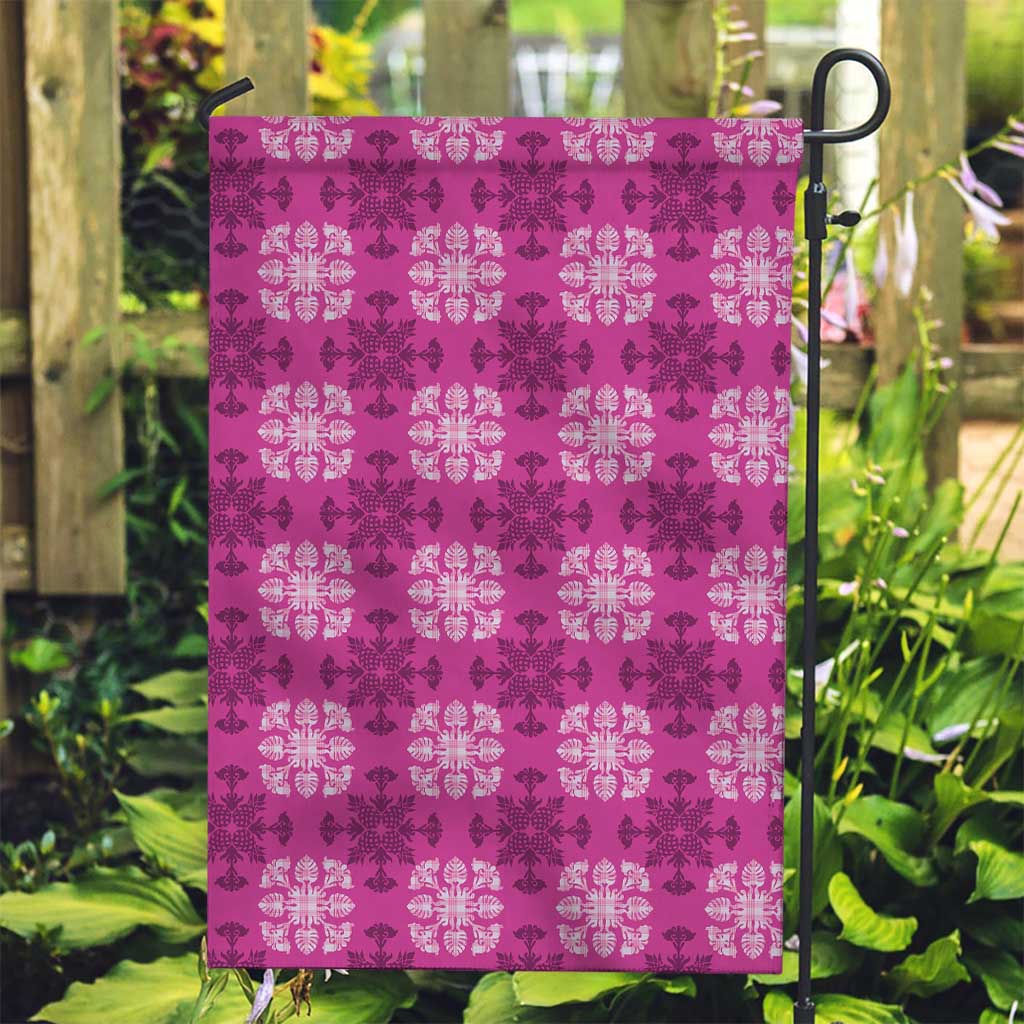 Pink Hawaiian Quilt Garden Flag Hawaii Pineapple Monstera Palaka Motifs LT14 Garden Flag Pink - Polynesian Pride