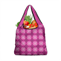 Pink Hawaiian Quilt Grocery Bag Hawaii Pineapple Monstera Palaka Motifs - Polynesian Pride