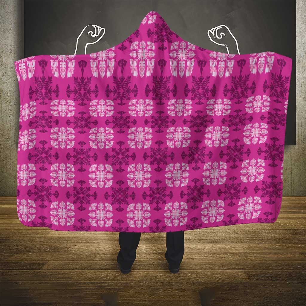 Pink Hawaiian Quilt Hooded Blanket Hawaii Pineapple Monstera Palaka Motifs LT14 - Polynesian Pride